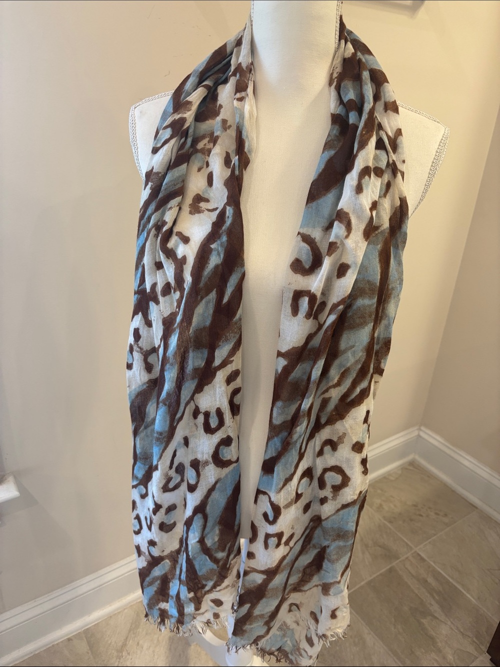 Chico's Blue and Brown Animal Print Scarf